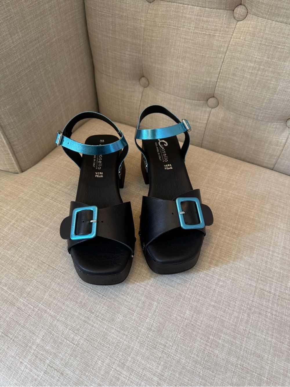 Black Platform Sandals with Turquoise Accents